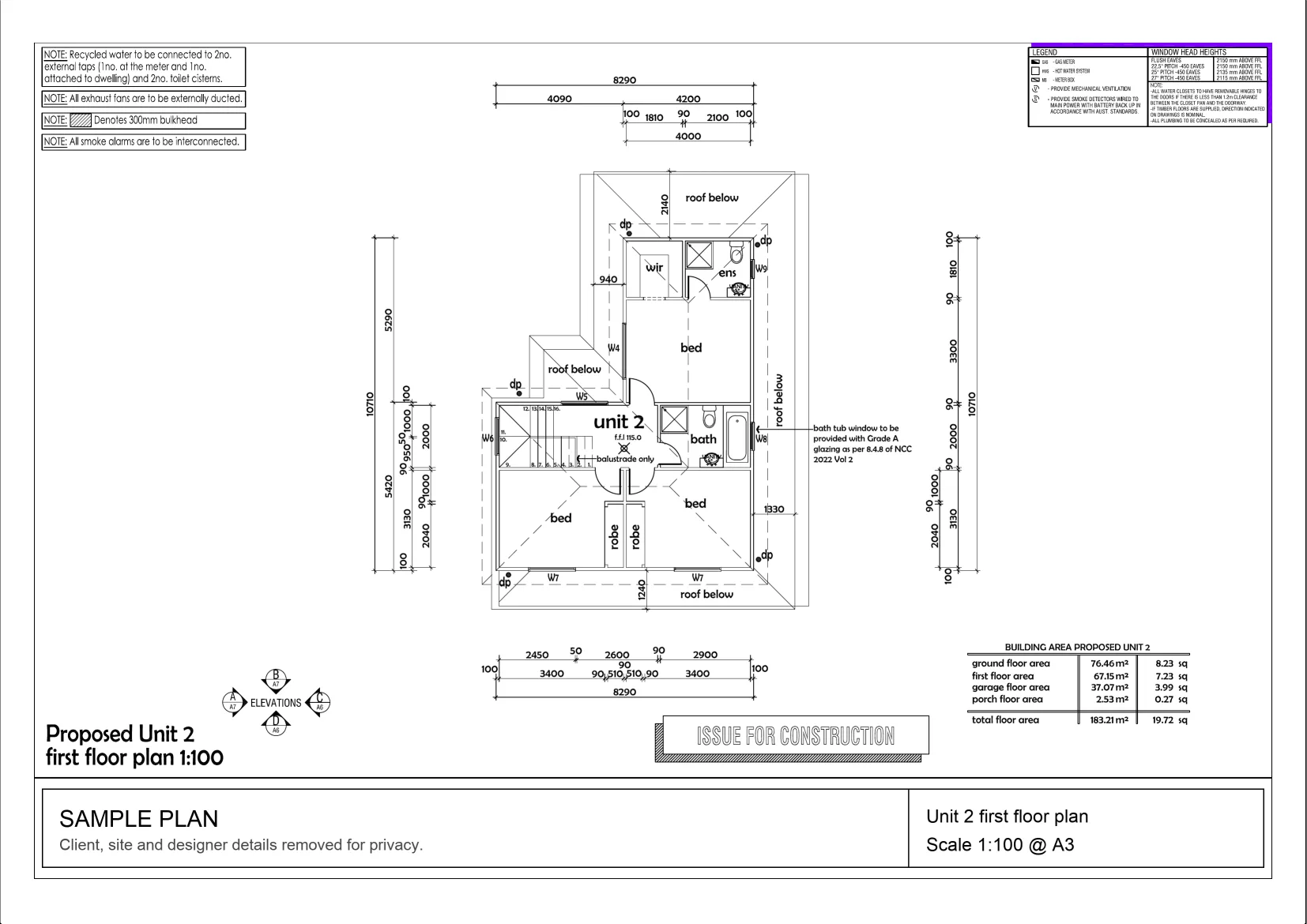 Proposed Unit 2 first-floor architectural plan at 1:100, used for the interactive demo